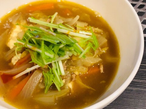メイン級☆厚揚げとひき肉の中華風とろみカレースープ